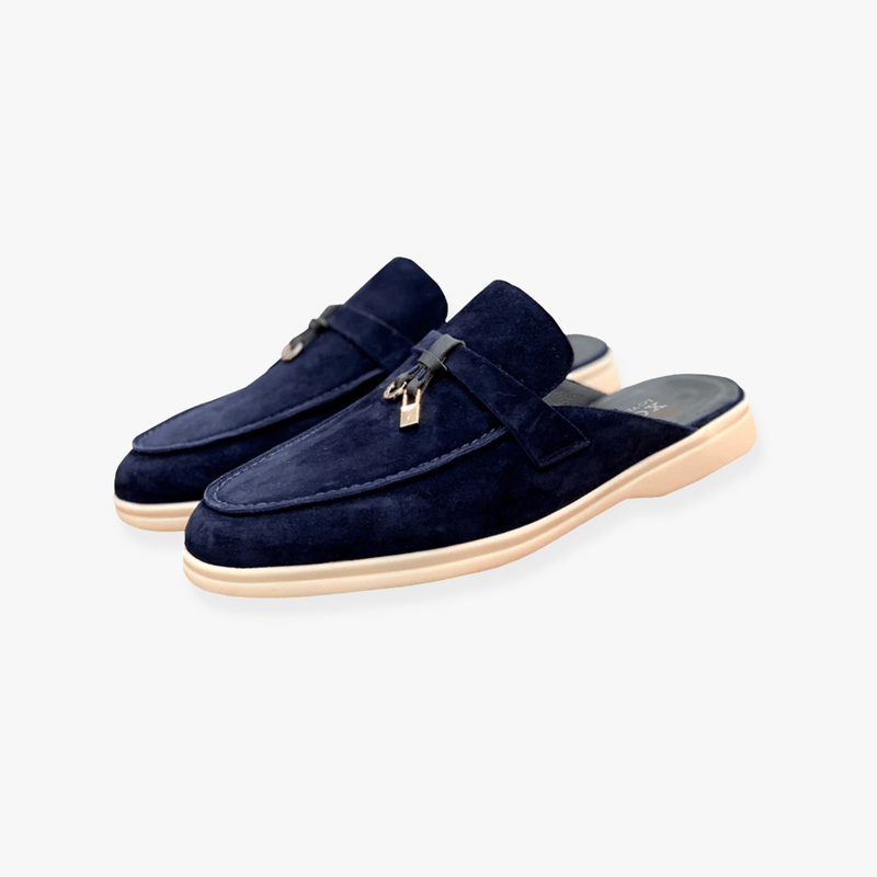 Elise Women's Slip On Mules – Buckle Detail Flat Casual Comfort Loafers