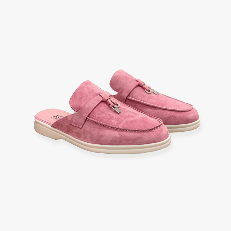 Elise Women's Slip On Mules – Buckle Detail Flat Casual Comfort Loafers