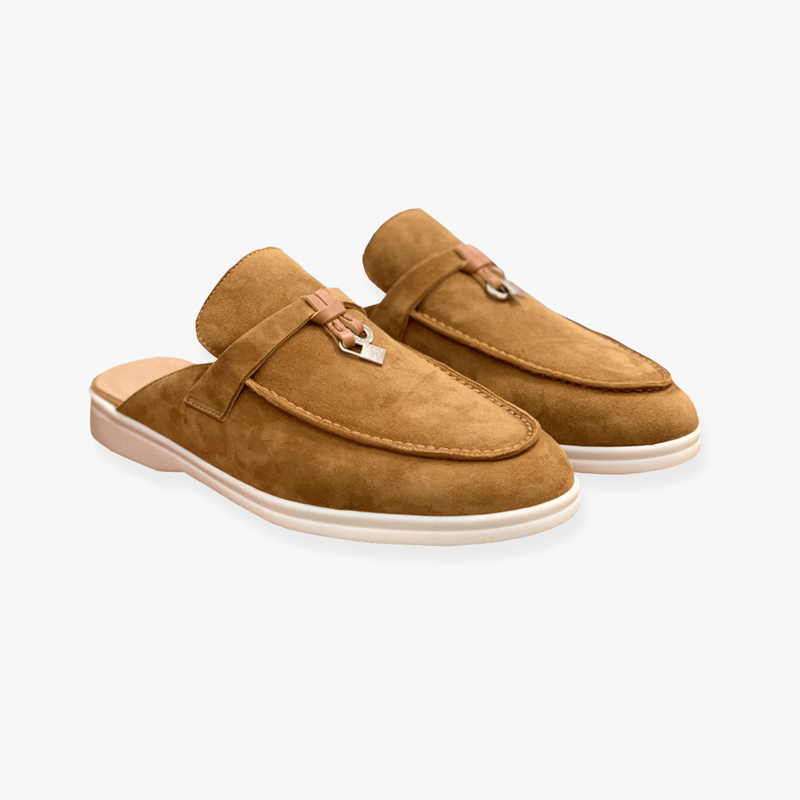 Elise Women's Slip On Mules – Buckle Detail Flat Casual Comfort Loafers