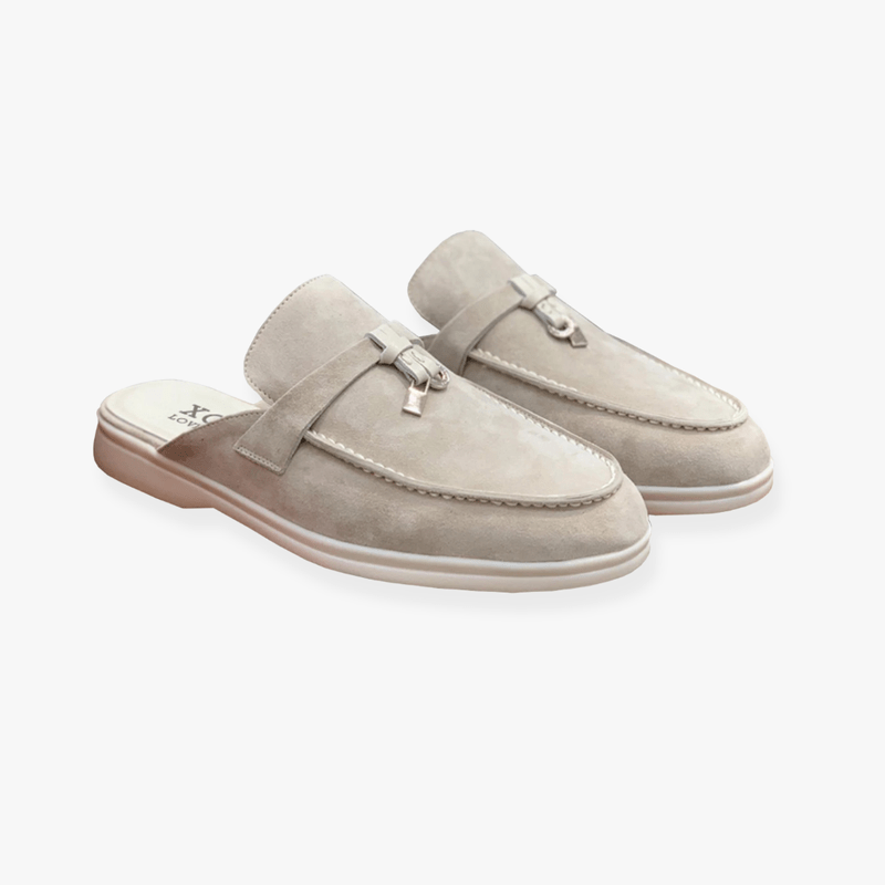 Elise Women's Slip On Mules – Buckle Detail Flat Casual Comfort Loafers