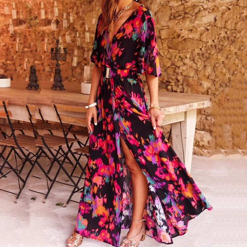 Estelle Women's Wrap Maxi Dress – Lightweight Flowing Spring-Summer Style