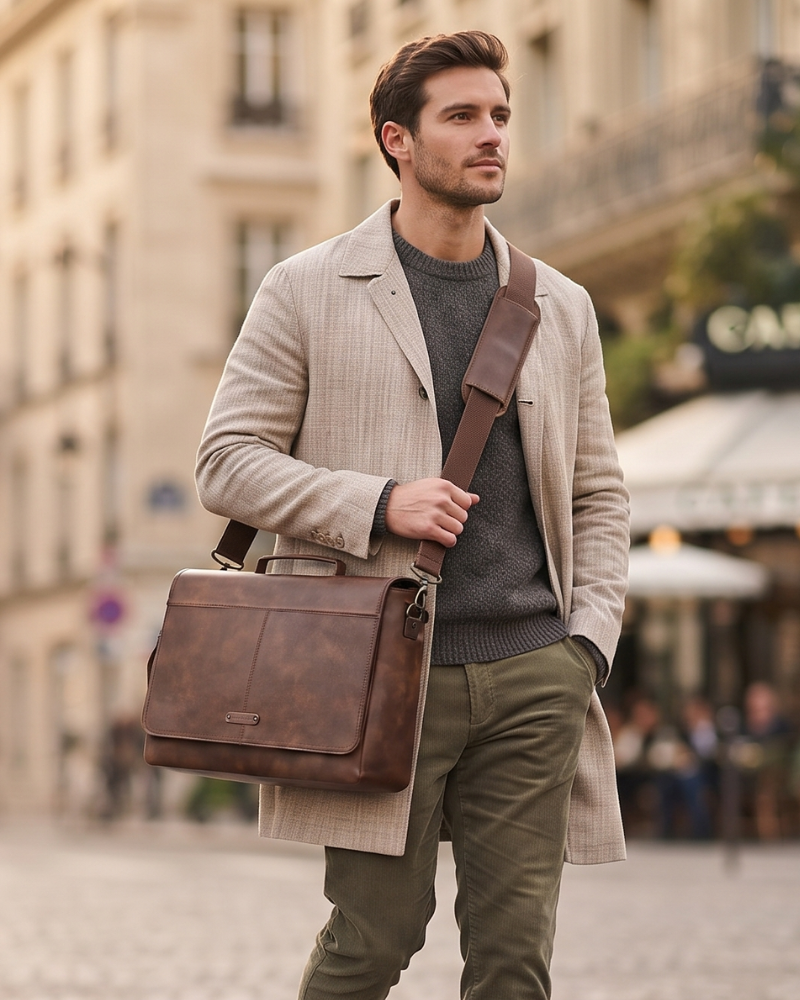 Douglas Men's PU Leather Laptop Messenger Bag – 15.6 Inch Business Satchel