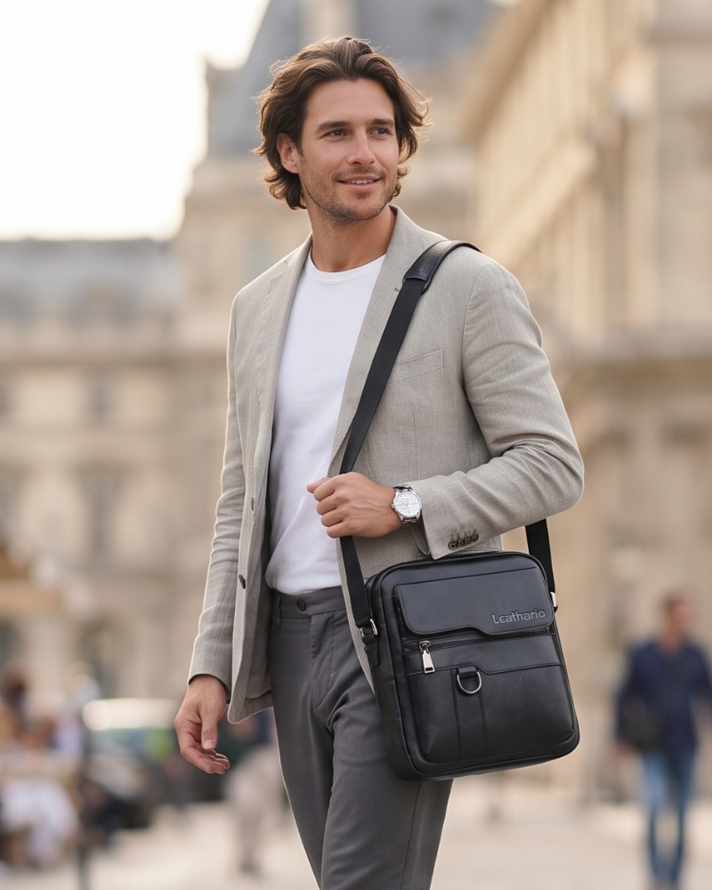 Arnold Men's Vegan Leather Crossbody Bag – Adjustable Messenger Shoulder Bag