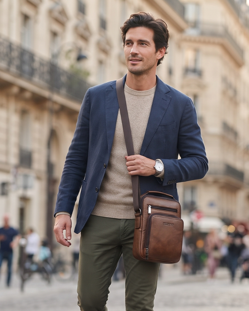 Winston Men's PU Leather Messenger Bag – Multi-Pocket Adjustable Crossbody Bag