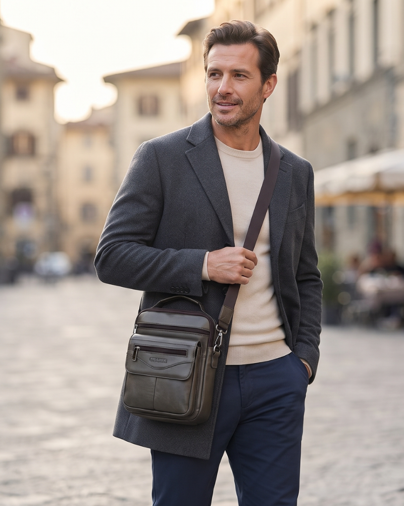 Vincent Men's Leather Crossbody Bag – Genuine Cowhide Shoulder Messenger Bag