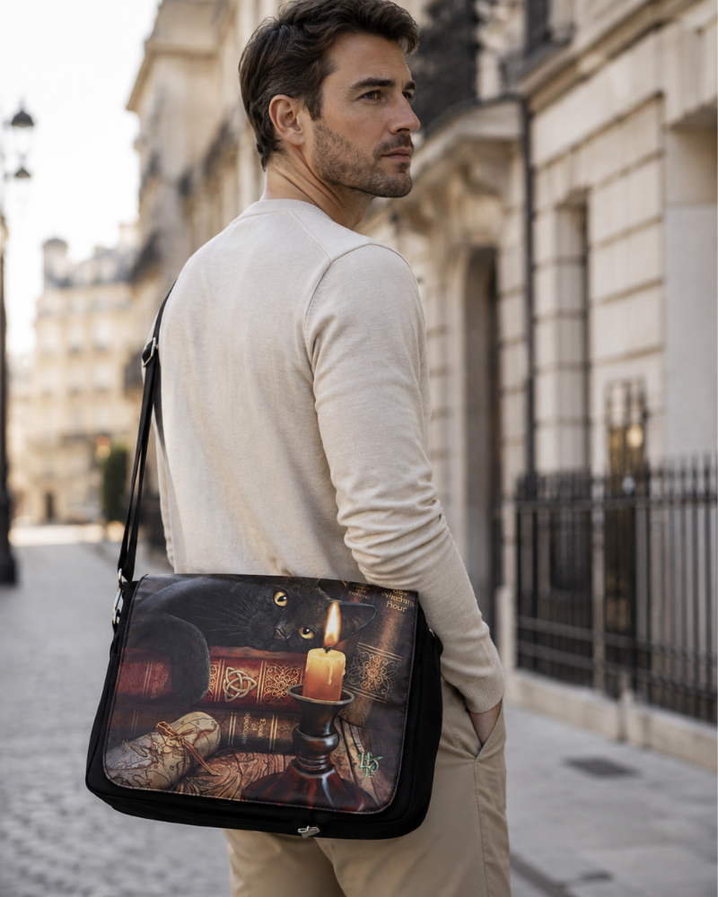 Brandon Men's Gothic Messenger Bag – Large Canvas Crossbody Shoulder Bag with Multiple Pockets