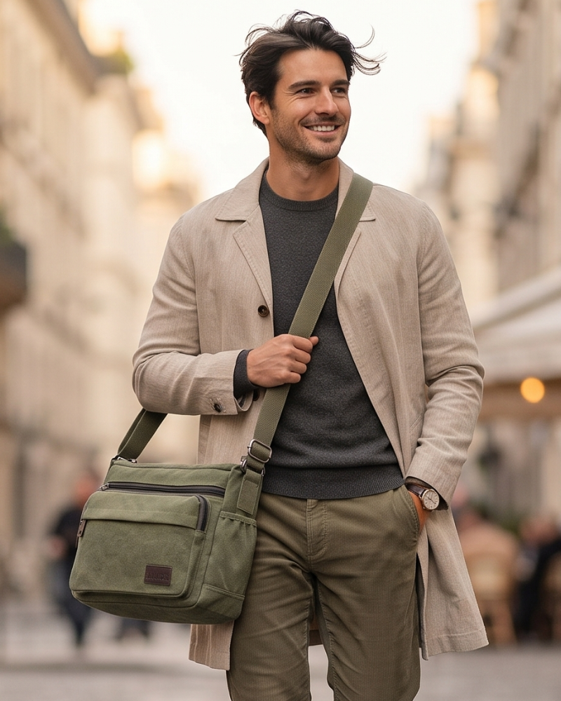 Douglas Canvas Messenger Bag – Multi Pocket Crossbody Shoulder Bag for Men