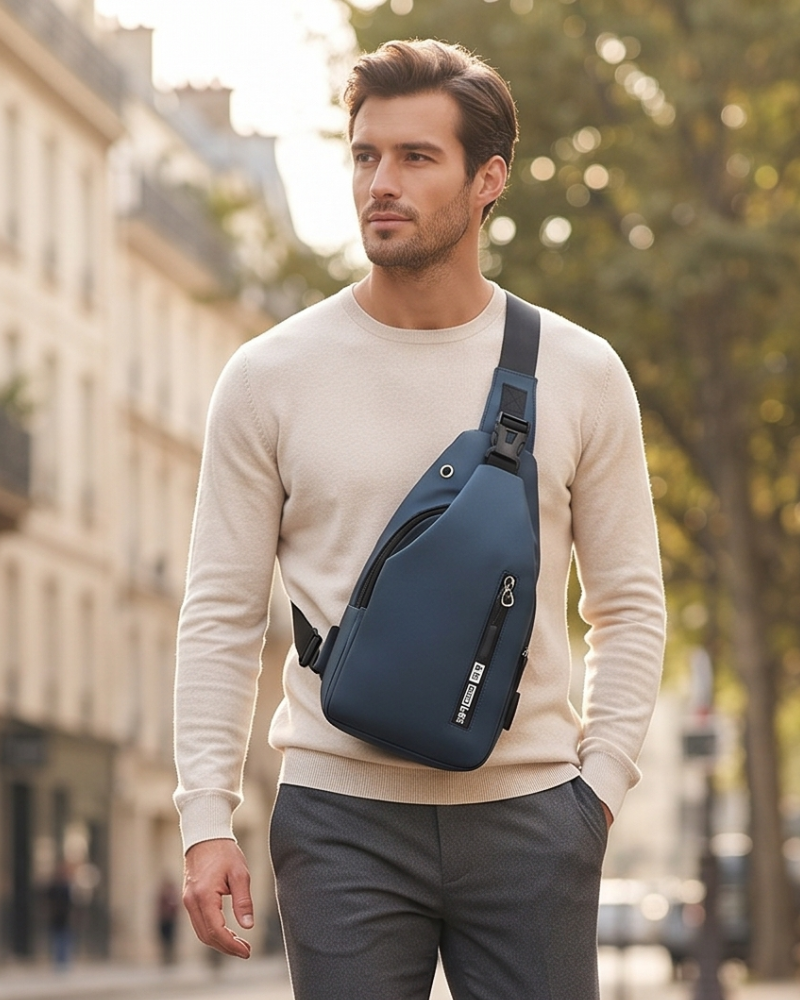 Ronan Crossbody Sling Bag – Oxford USB Chest Shoulder Bag for Men