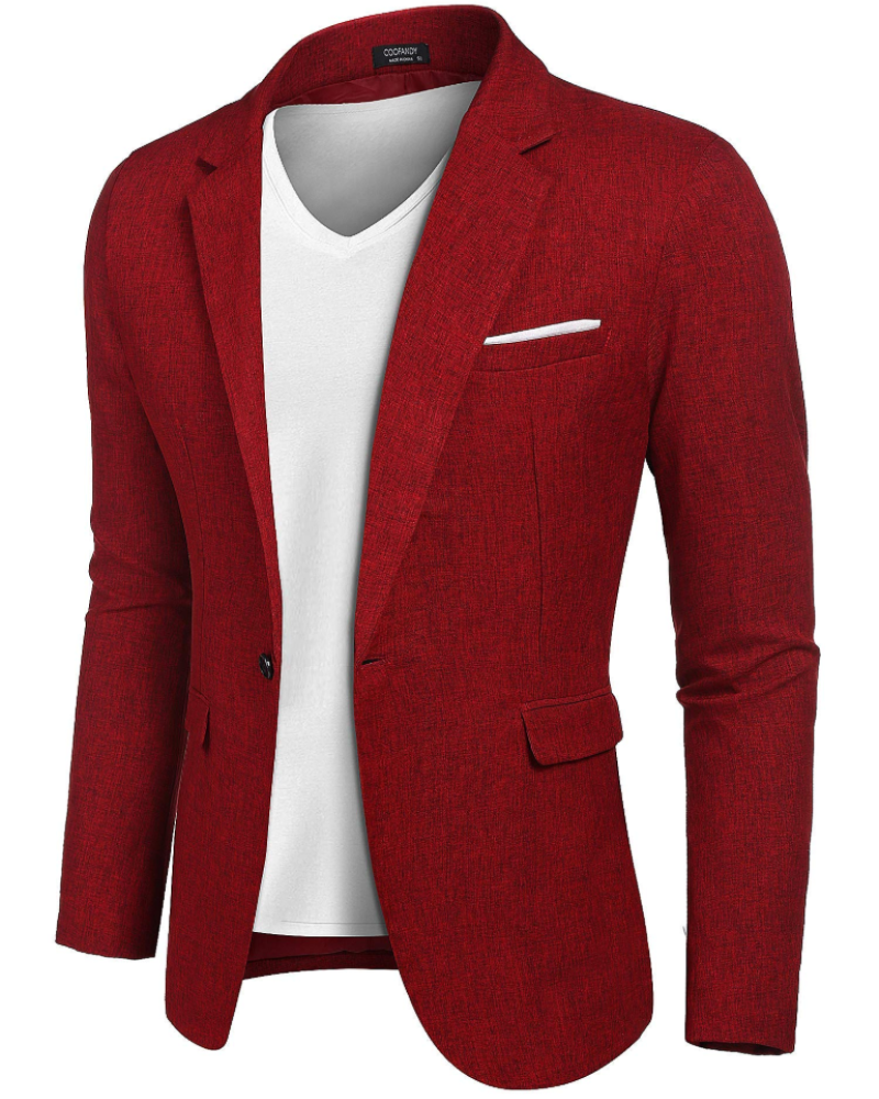 Gideon Men's Blazer – Textured Woven Suit Jacket with Notched Lapel & One Button
