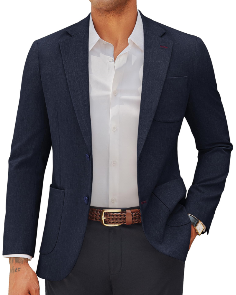 Brooks Men's Blazer – Tailored Suit Jacket with Double Rear Vents & Notched Lapel