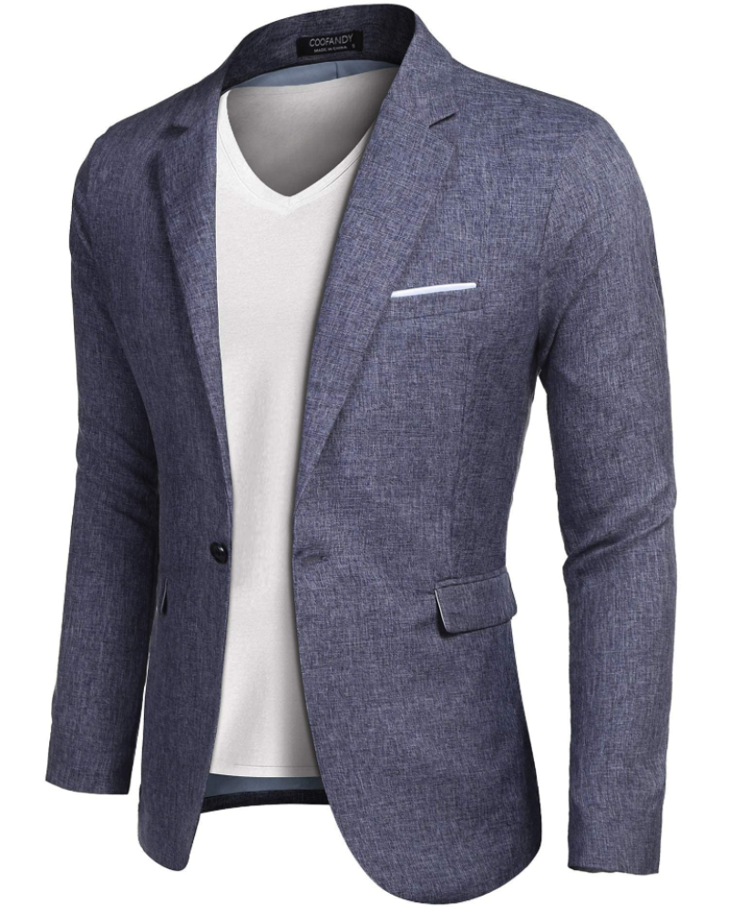 Gideon Men's Blazer – Textured Woven Suit Jacket with Notched Lapel & One Button