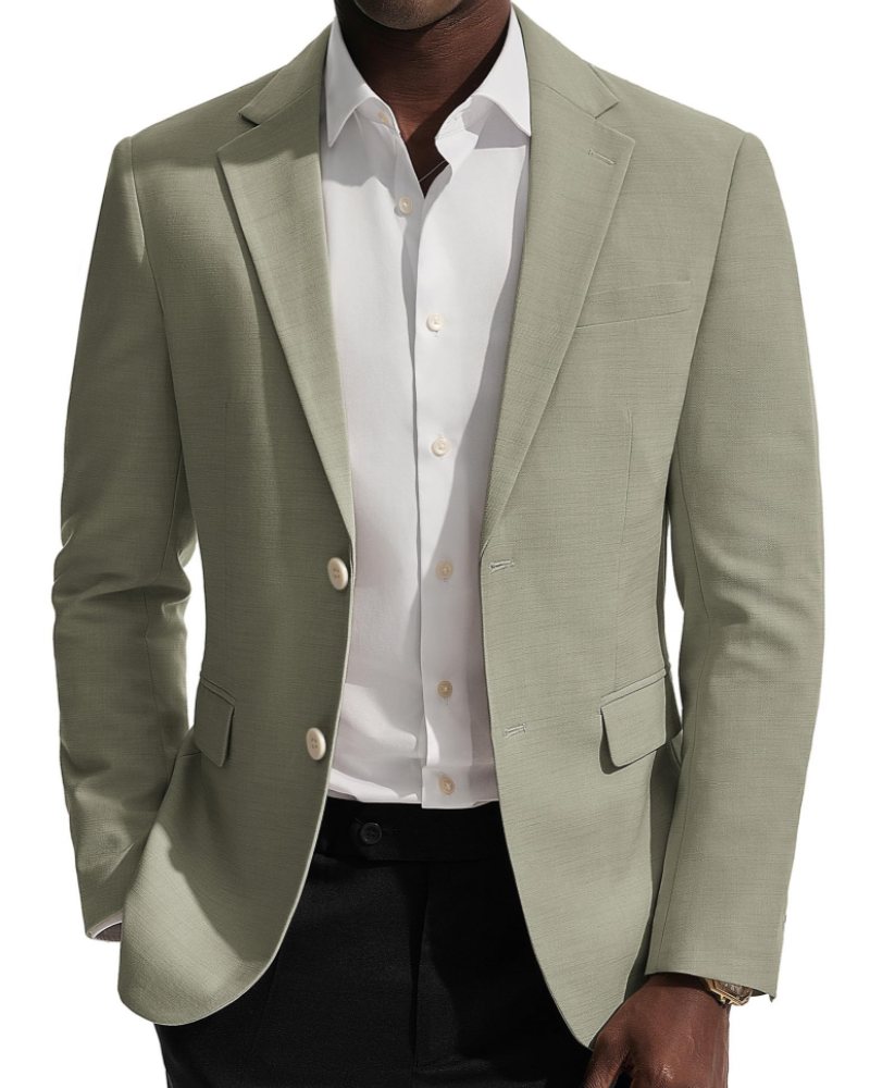 Elliis Men's Linen Blend Blazer – Regular Fit Suit Jacket with 2 Button Fastening