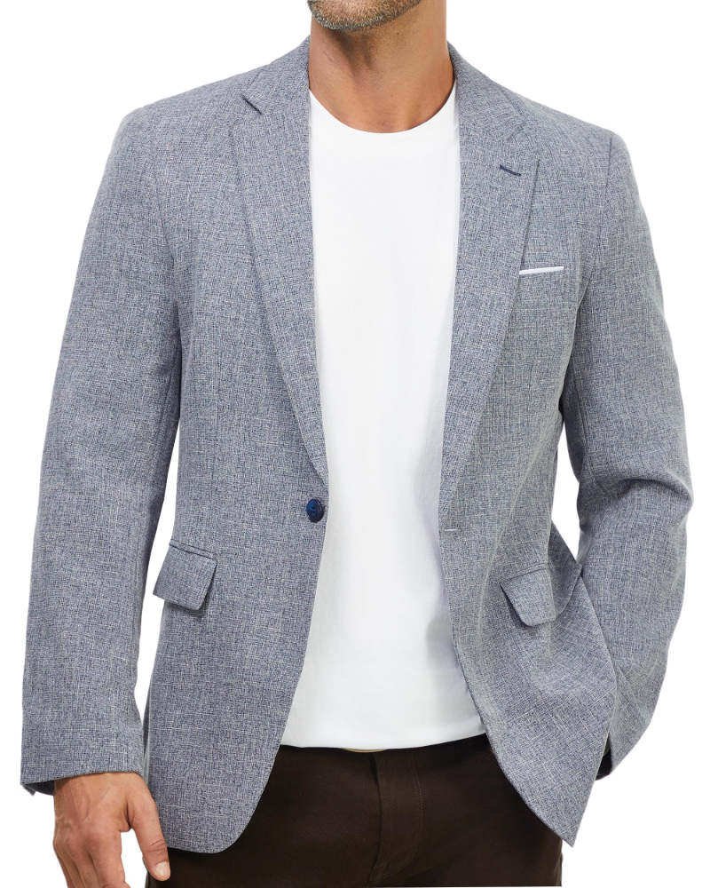 Calvin Men's Blazer – One Button Suit Jacket with Notched Lapel & Flap Pockets