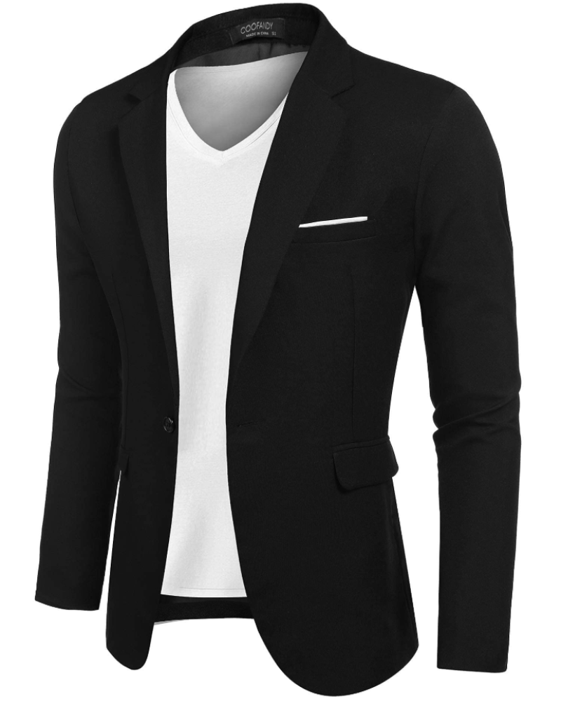 Gideon Men's Blazer – Textured Woven Suit Jacket with Notched Lapel & One Button