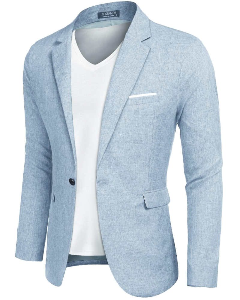 Gideon Men's Blazer – Textured Woven Suit Jacket with Notched Lapel & One Button