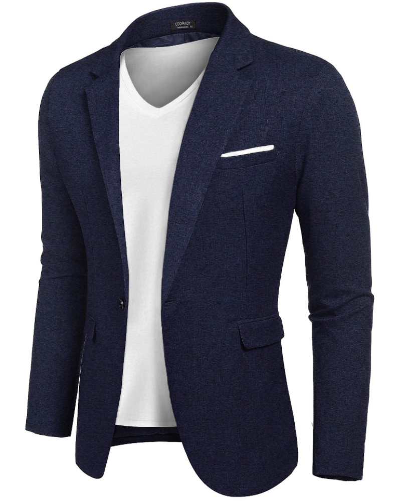 Gideon Men's Blazer – Textured Woven Suit Jacket with Notched Lapel & One Button