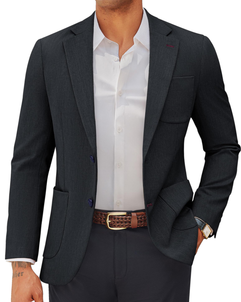 Brooks Men's Blazer – Tailored Suit Jacket with Double Rear Vents & Notched Lapel