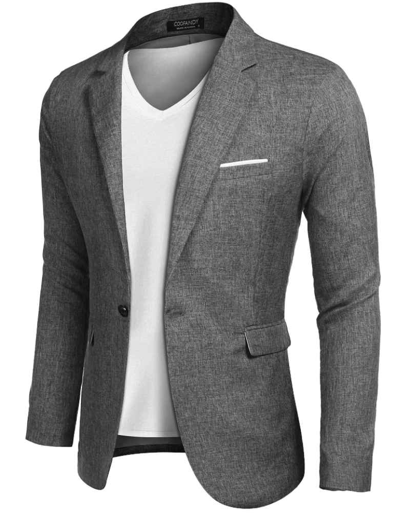 Gideon Men's Blazer – Textured Woven Suit Jacket with Notched Lapel & One Button