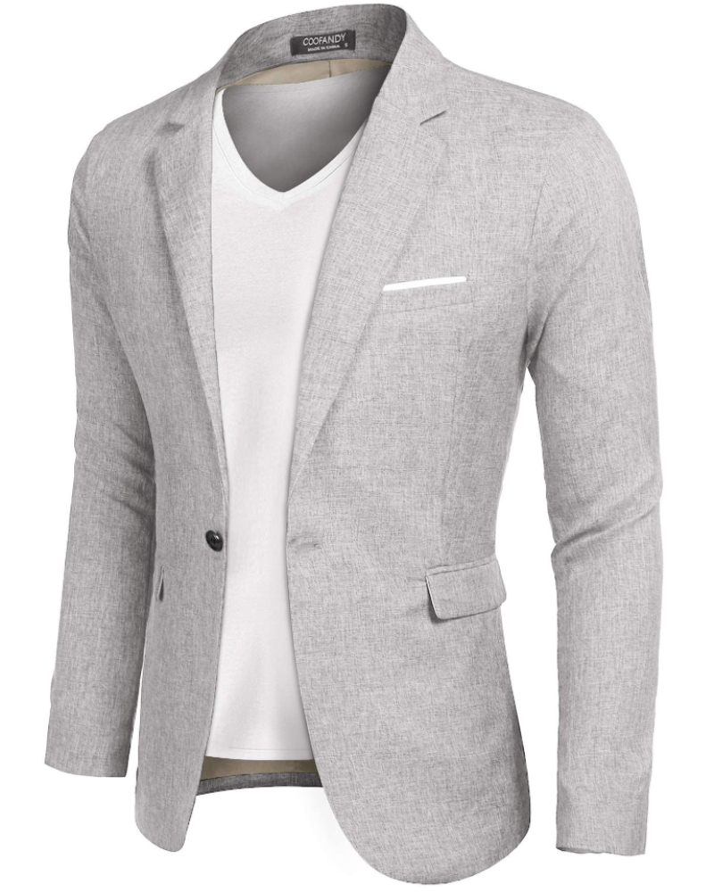 Gideon Men's Blazer – Textured Woven Suit Jacket with Notched Lapel & One Button
