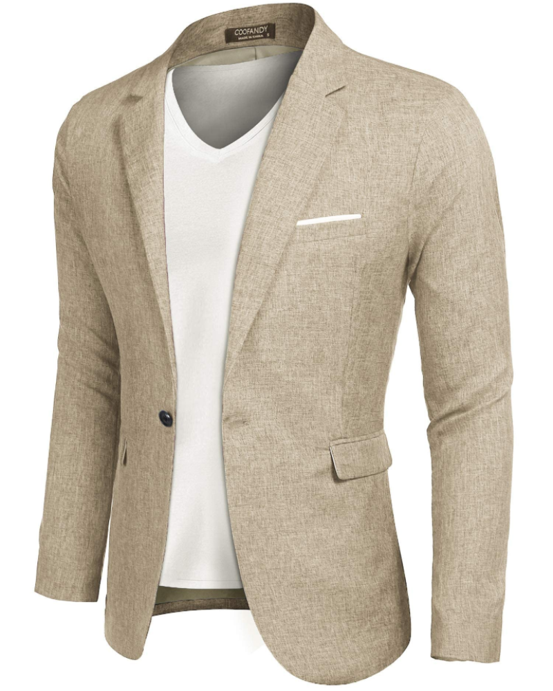 Gideon Men's Blazer – Textured Woven Suit Jacket with Notched Lapel & One Button