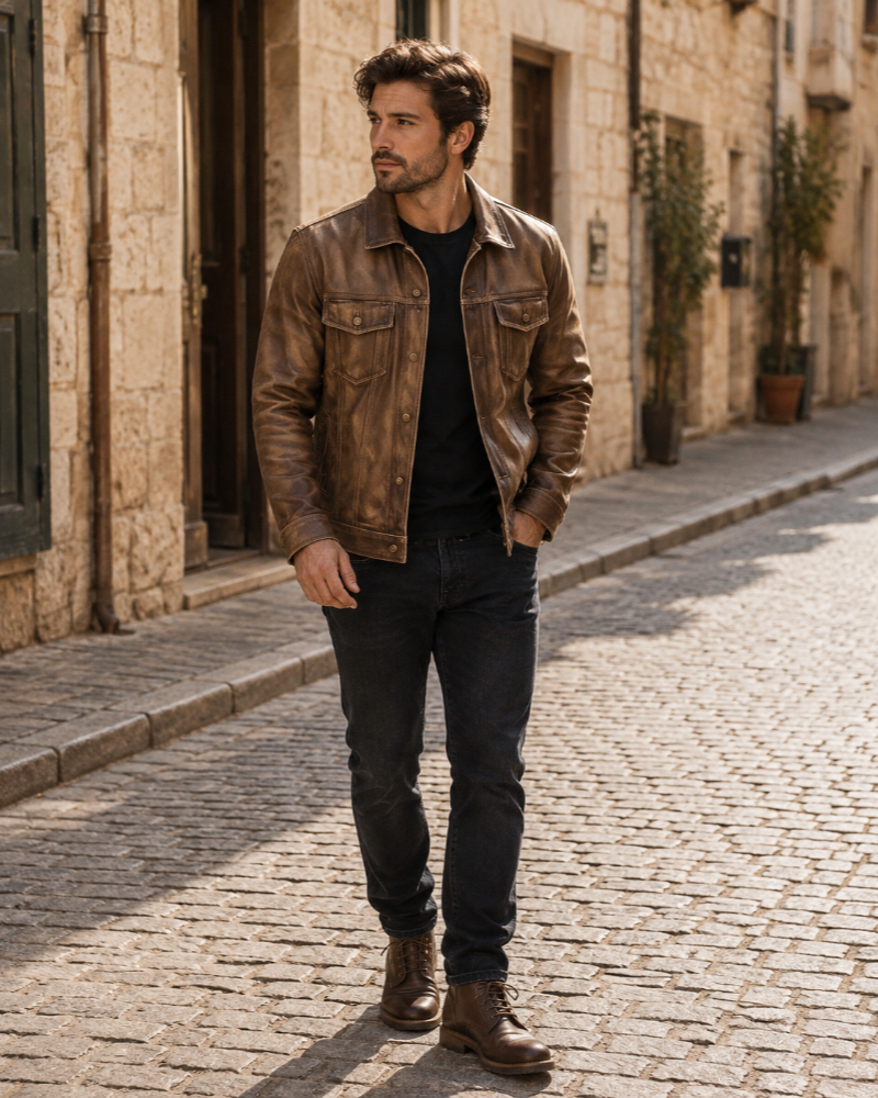 Montgomery Men's Vintage Leather Jacket – Classic Tailored Smart Casual Blazer