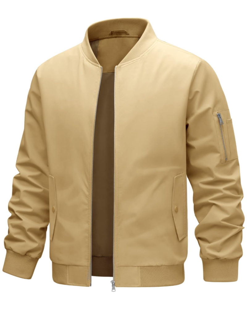 Reginald Men's Bomber Jacket – Polyester Wind-Resistant Zip Jacket with Stand Collar