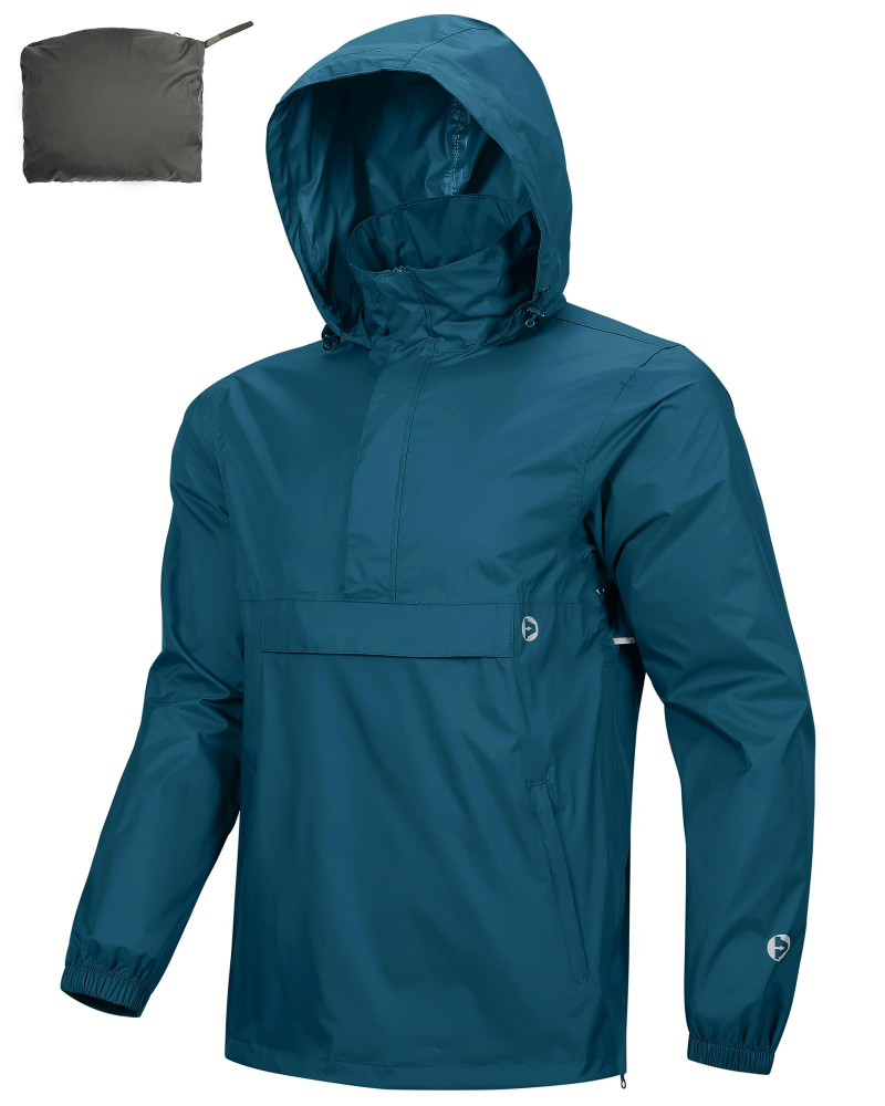 Victor Men's Packable Rain Jacket – Waterproof Half Zip Hooded Outdoor Jacket