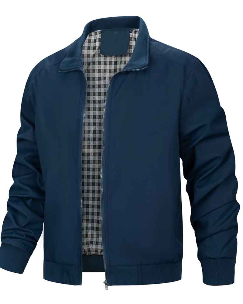 Gideon Men's Bomber Jacket – Lightweight Zip-Up Jacket with Plaid Lining