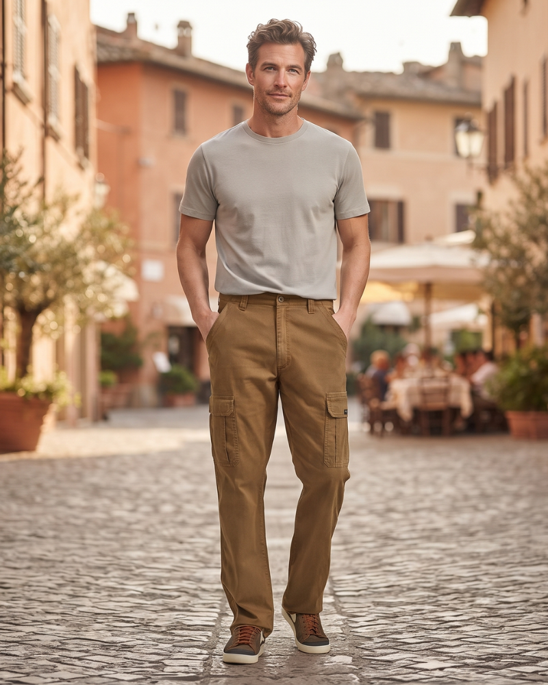 Curtis Men's Stretch Twill Cargo Trousers – Relaxed Fit Straight Leg Work Pants