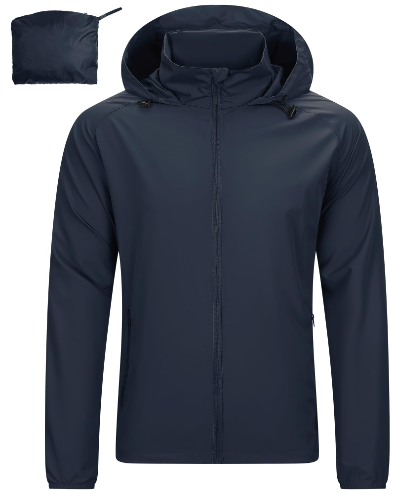 Edmund Men's Packable Waterproof Jacket – Hooded Wind-Resistant Outdoor Rain Coat