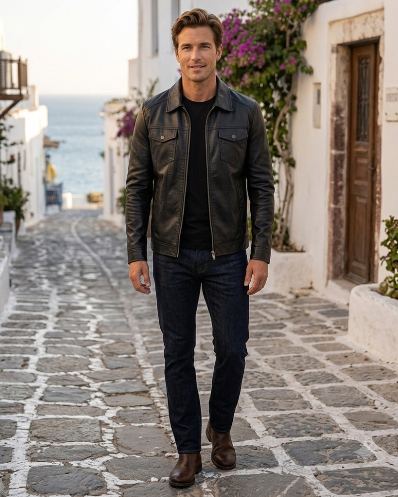 Harrison Men's Leather Jacket – Premium Classic Smart Casual Biker Coat