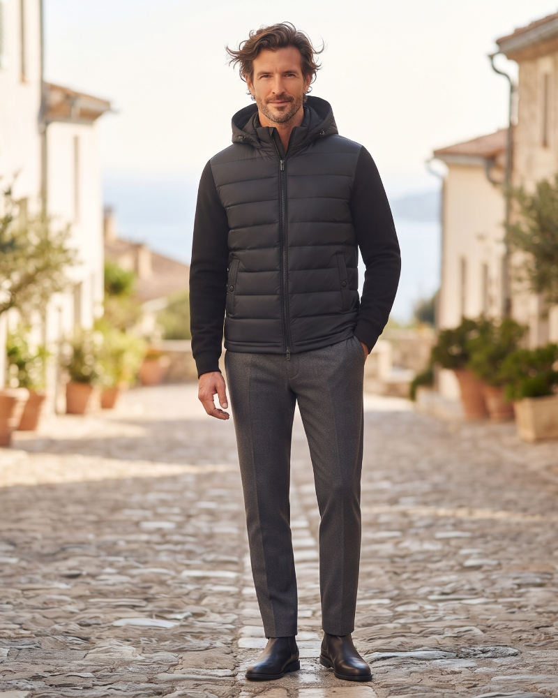 Leander Men's Quilted Jacket – Lightweight Padded Layer with Zip & Side Pockets