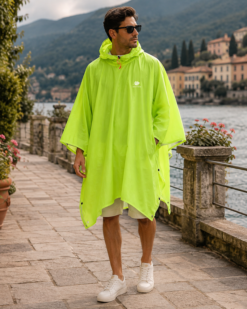 Simon Men's Rain Poncho – Waterproof Packable Hooded Outdoor Cape with TPU Coating