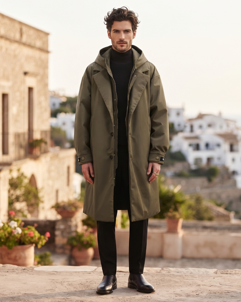 Arthur Men's Trench Coat – Long Hooded Zip & Button Smart Waterproof Style Coat