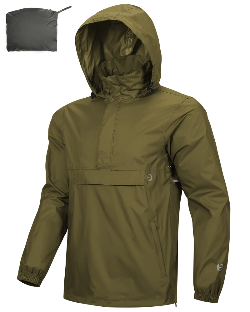 Victor Men's Packable Rain Jacket – Waterproof Half Zip Hooded Outdoor Jacket