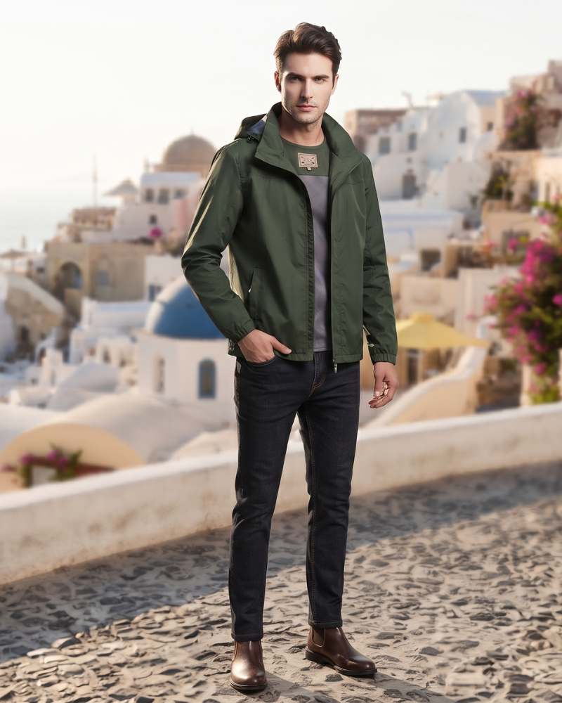 Bernard Men's Waterproof Jacket – Hooded Wind-Resistant Outdoor Zip Coat