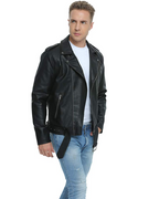 Darius Men's PU Faux Leather Biker Jacket – Zip-Up Moto Jacket with Belt