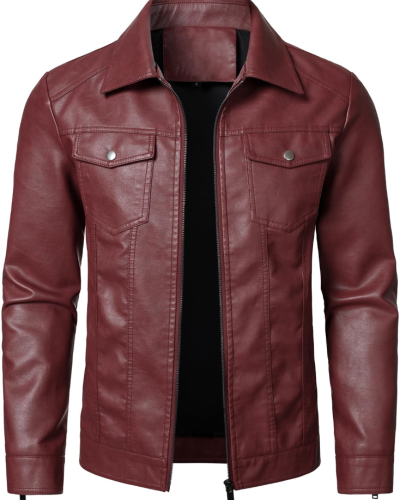 Rowan Men's PU Faux Leather Jacket – Casual Zip-Up Jacket with Turn-Down Collar