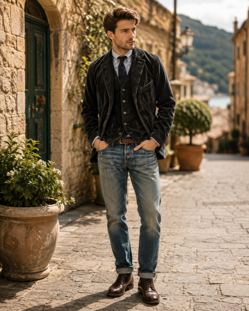 Theodore Men's Corduroy Blazer – Tailored Jacket & Waistcoat Smart Casual Suit