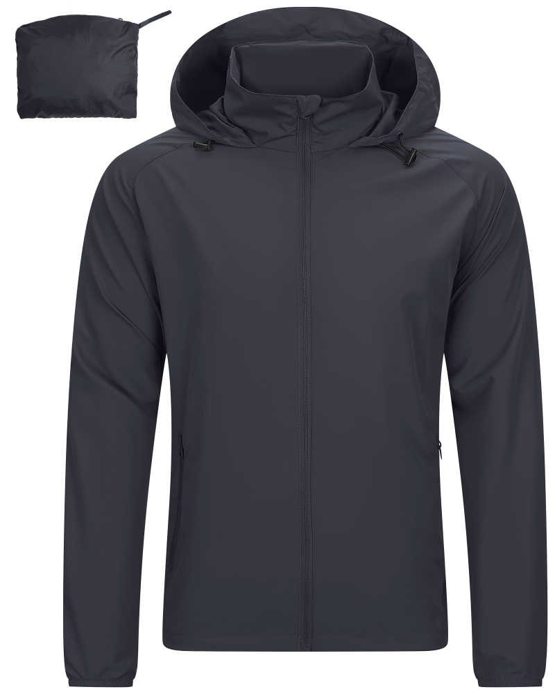 Edmund Men's Packable Waterproof Jacket – Hooded Wind-Resistant Outdoor Rain Coat