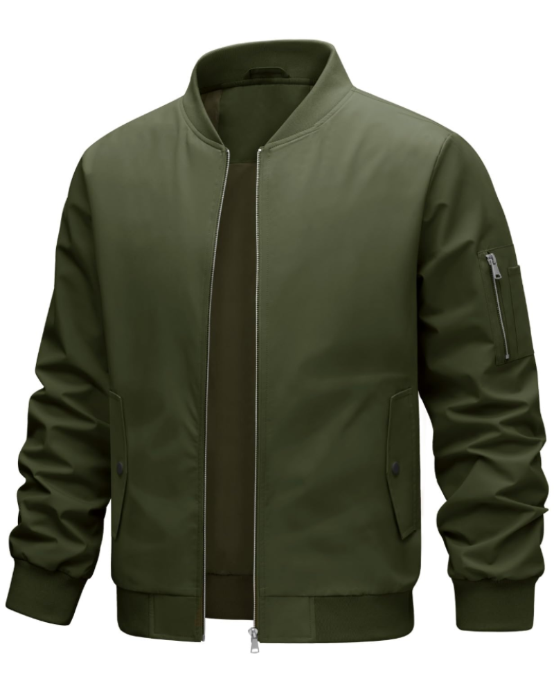 Reginald Men's Bomber Jacket – Polyester Wind-Resistant Zip Jacket with Stand Collar