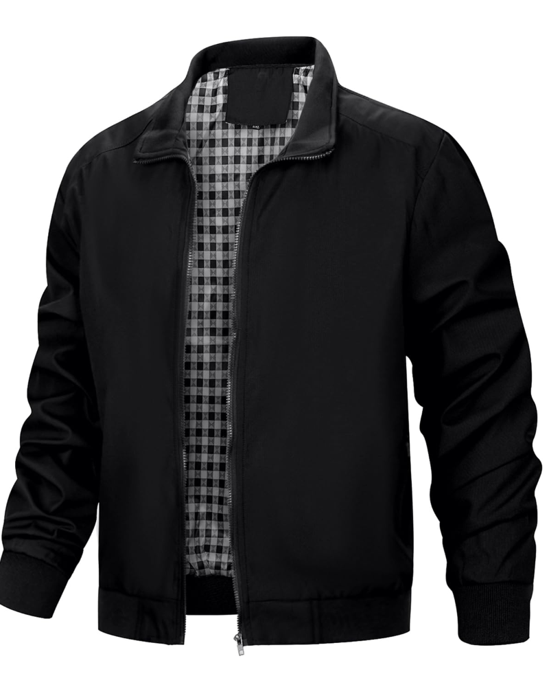 Gideon Men's Bomber Jacket – Lightweight Zip-Up Jacket with Plaid Lining