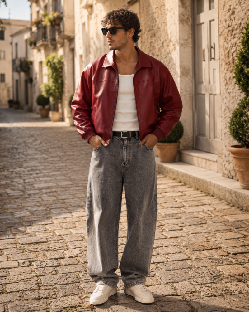 Miler Men's Faux Leather Jacket – Oversized Zip Up Urban Biker Coat