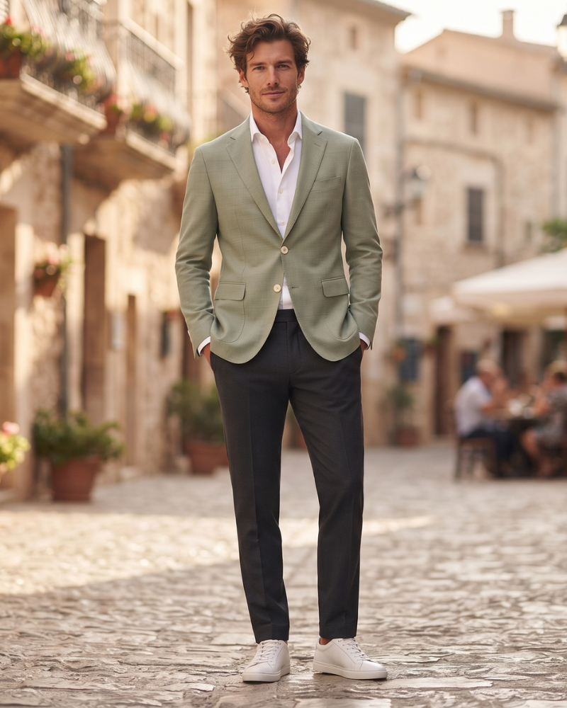 Elliis Men's Linen Blend Blazer – Regular Fit Suit Jacket with 2 Button Fastening