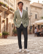 Elliis Men's Linen Blend Blazer – Regular Fit Suit Jacket with 2 Button Fastening