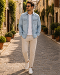 Spencer Men's Denim Western Shirt – Long Sleeve Button-Up with Chest Pockets