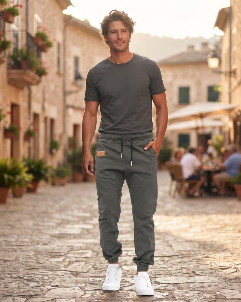 Reid Men's Cotton Joggers – Slim Fit Sweatpants with Elastic Waist & Drawstring Cuffs