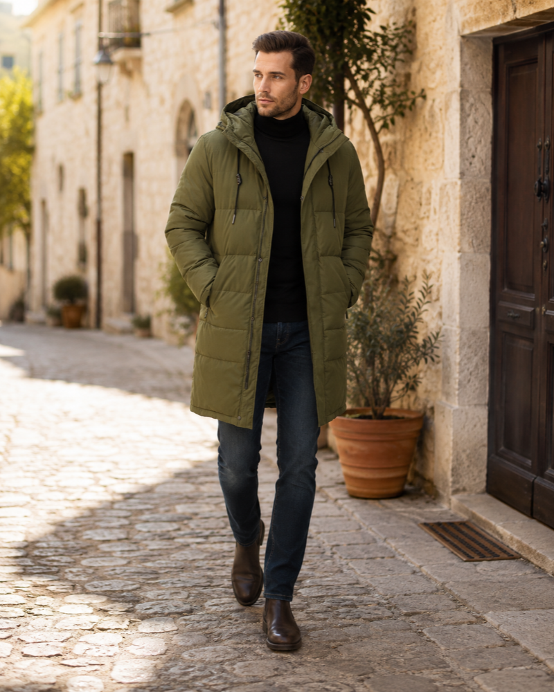Lachlan Men's Long Puffer Coat – Insulated Hooded Winter Jacket