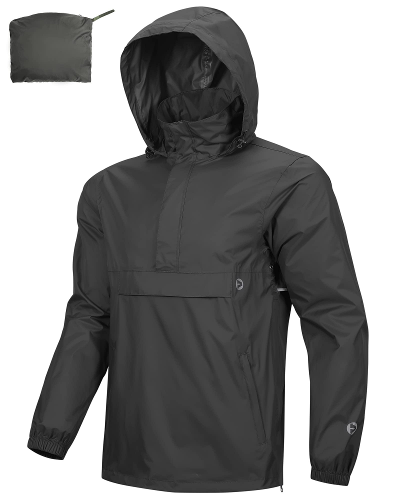 Victor Men's Packable Rain Jacket – Waterproof Half Zip Hooded Outdoor Jacket