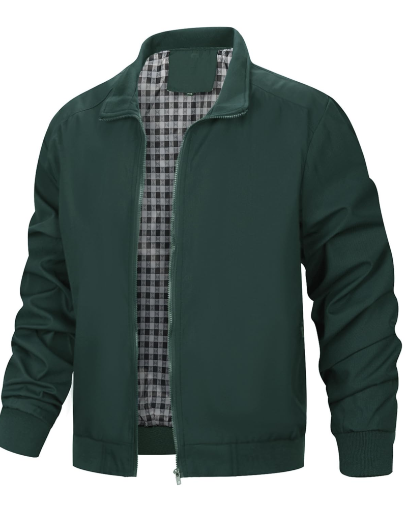 Gideon Men's Bomber Jacket – Lightweight Zip-Up Jacket with Plaid Lining